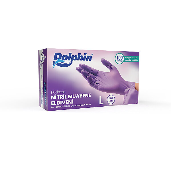 Dolphin Lila Nitril Muayene Eldiveni L Beden 100 Adet - MDR - 1