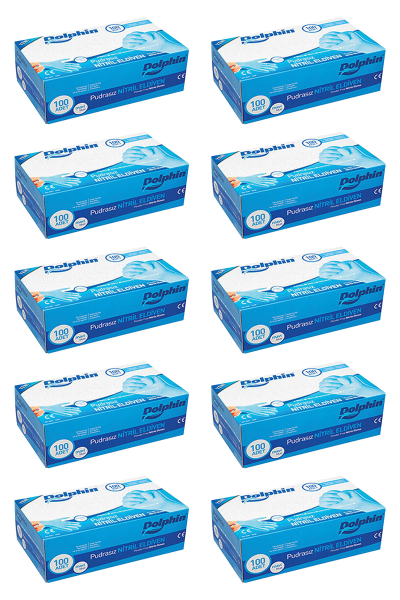 Dolphin Pudrasız Mavi Nitril Muayene Eldiveni XL Beden | 10 Paket - MDR - 1