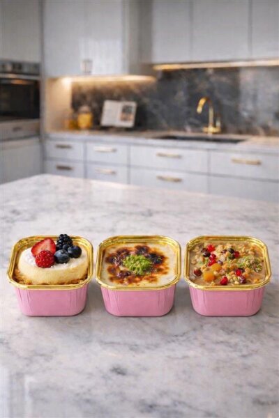 Dolphin Muffin Kek Kapsülü Kare Pembe-Altın 25li - 1