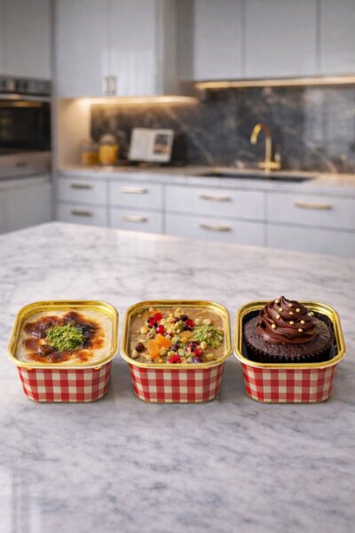 Dolphin Muffin Kek Kapsülü Kare Pötikare Kırmızı-Altın 25li - 1