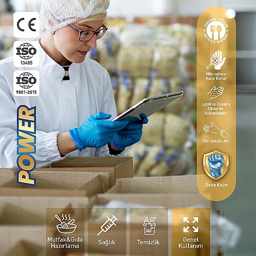 Dolphin Nitril Muayene Eldiveni Pudrasız Kalın Mavi M Beden 100 Adet-M - 4