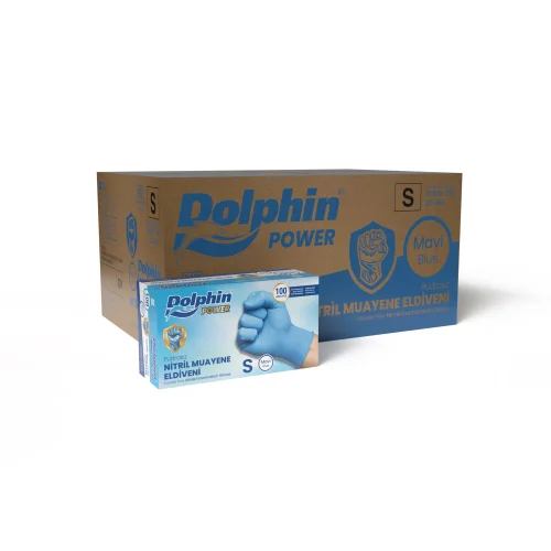 Dolphin Nitril Muayene Eldiveni Pudrasız Kalın Mavi S Beden 100 Adet x 20 Paket-Koli - 1