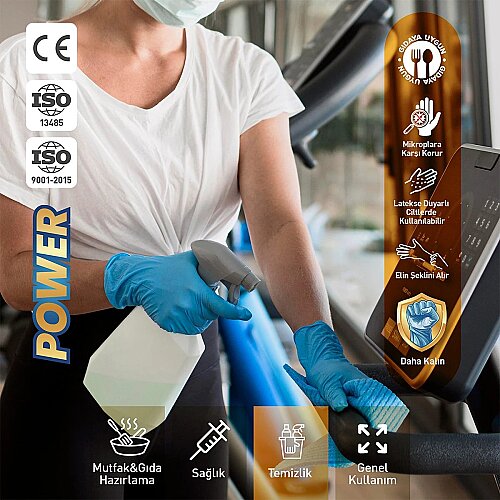 Dolphin Nitril Muayene Eldiveni Pudrasız Kalın Mavi XL Beden 100 Adet x 20 Paket-Koli - 3