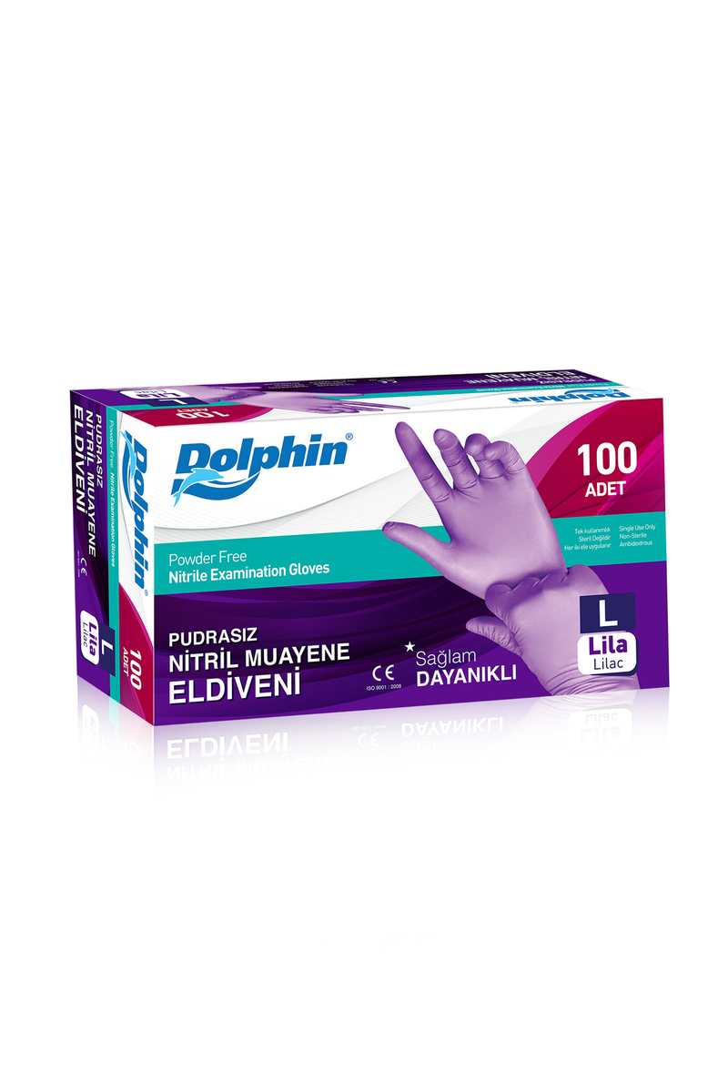 Dolphin Lila Nitril Eldiven Pudrasız (L) 100lü Paket - 1