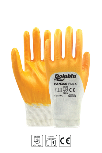 Dolphin Pamuk Nitril İş Eldiveni Beyaz/Sarı PAN350 FLEX 9-L 1 Çift - 2