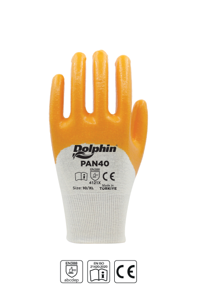 Dolphin Pamuk Nitril İş Eldiveni Beyaz/Sarı PAN40 10-XL 12 Çift - 1