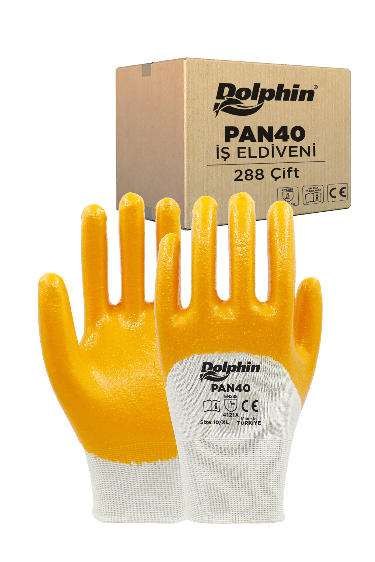 Dolphin Pamuk Nitril İş Eldiveni Beyaz/sarı Pan40 10-xl 288 Çift - Koli