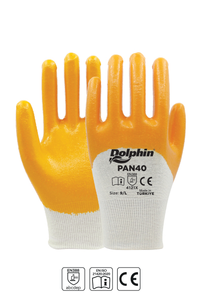Dolphin Pamuk Nitril İş Eldiveni Beyaz/Sarı PAN40 9-L 1Çift - 2