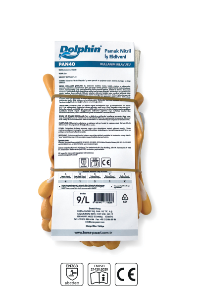 Dolphin Pamuk Nitril İş Eldiveni Beyaz/Sarı PAN40 9-L 1Çift - 3