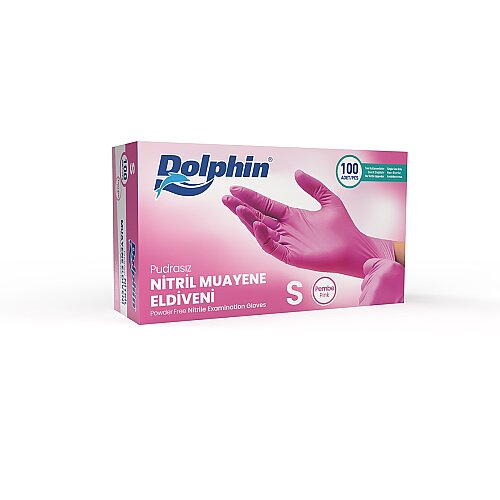 Dolphin Pembe Nitril Muayene Eldiveni S Beden 100 Adet - MDR - Dolphin