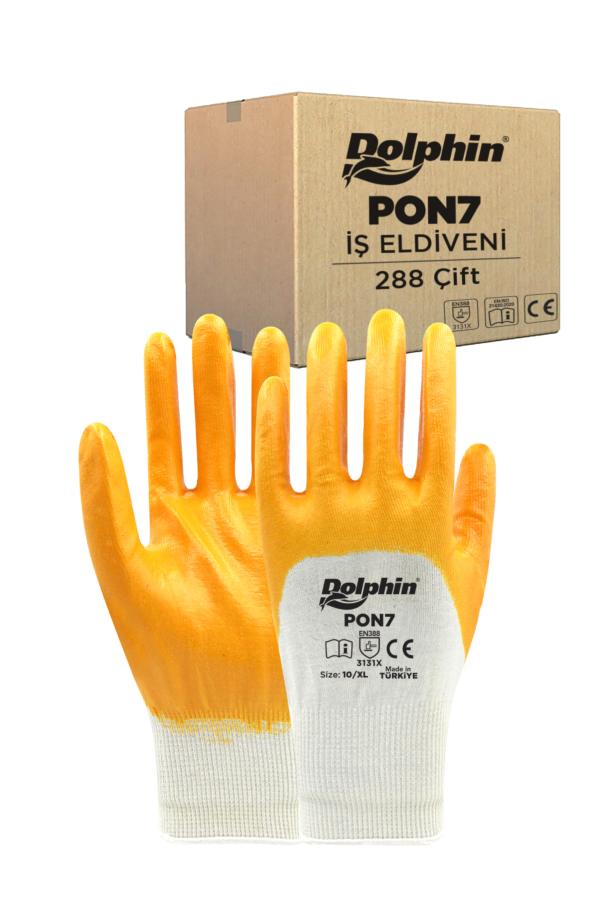 Dolphin Polyester Nitril İş Eldiveni Beyaz/sarı Pon7 10-xl 288 Çift - Koli