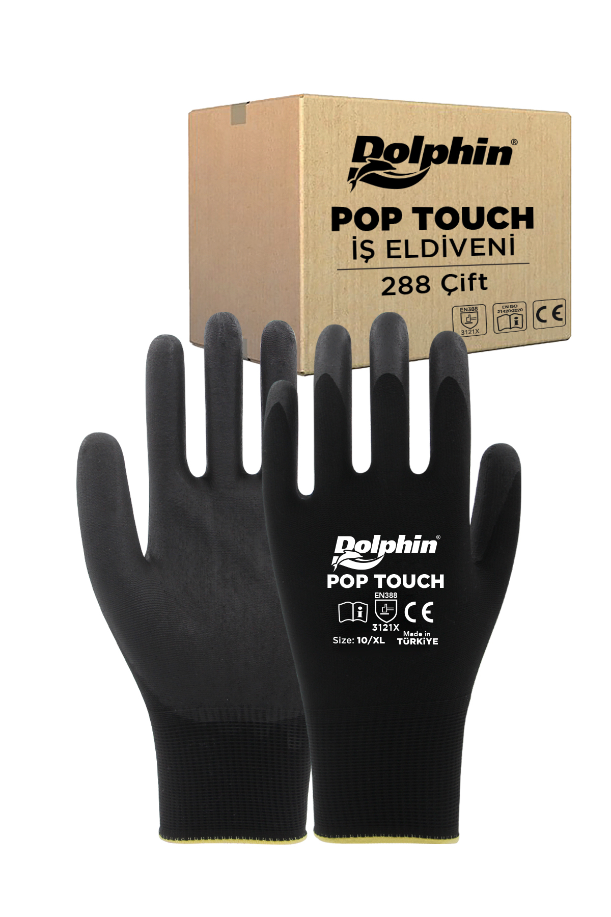 Dolphin Polyester Poliüretan İş Eldiveni Siyah Pop Touch 10-xl 288 Çift - Koli