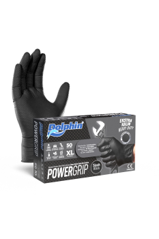 Dolphin PowerGrip Ekstra Kalın Siyah Nitril Eldiven Elmas Dokulu XL 50 Adet - 1