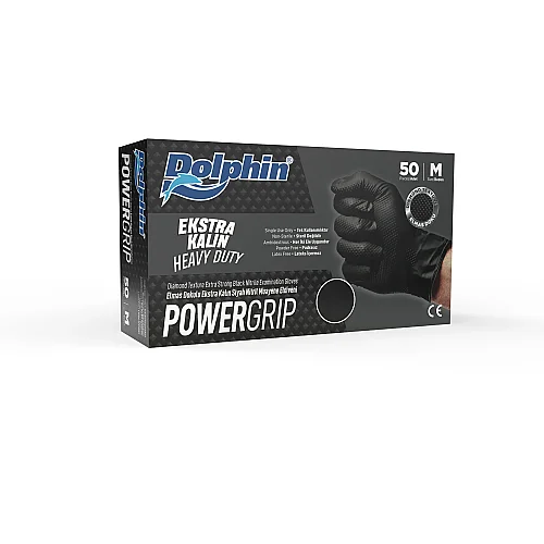 Dolphin PowerGrip Nitril Eldiven Ekstra Kalın Siyah M Beden 50 Adet x 20 Paket - Koli - 2