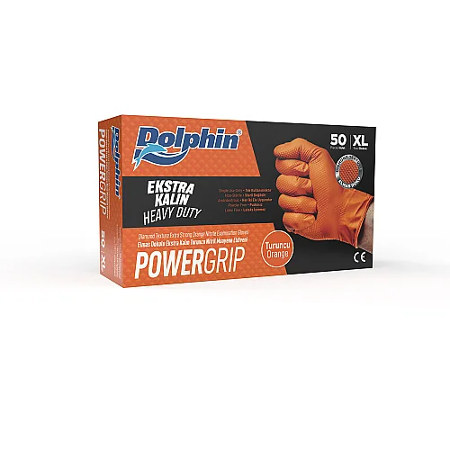 Dolphin PowerGrip Nitril Eldiven Ekstra Kalın Turuncu XL Beden 50 Adet x 20 Paket - Koli - 2