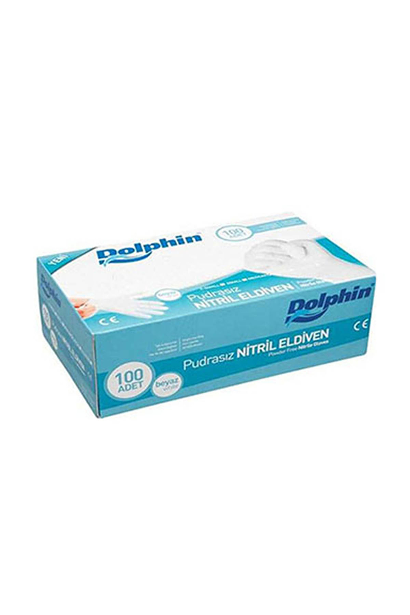 Dolphin Beyaz Nitril Eldiven Pudrasız (M) 100lü Paket - 1