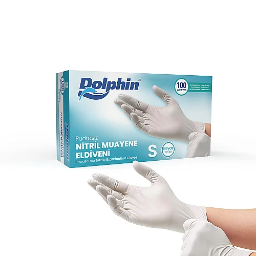 Dolphin Pudrasız Nitril Eldiven Beyaz S Beden 100 Adet - Dolphin