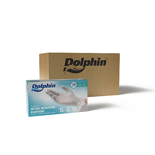Dolphin Pudrasız Nitril Eldiven Beyaz S Beden 100 Adet | 20 Paket - Koli - Dolphin