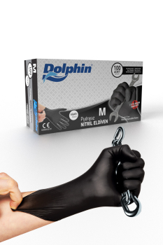 Dolphin Siyah Nitril Eldiven Pudrasız Ekstra Kalın M 100 Adet - 1
