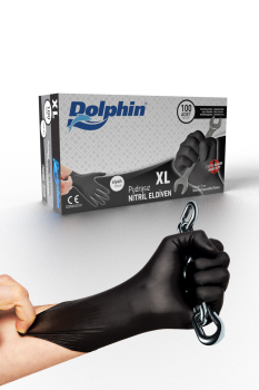 Dolphin Siyah Nitril Eldiven Pudrasız Ekstra Kalın XL 100 Adet - 1