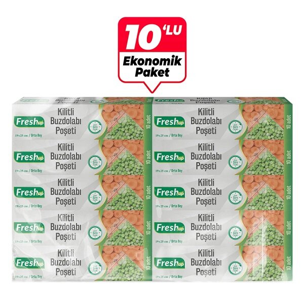 Fresh-Up 19x25cm Ekonomik Kilitli Buzdolabı Poşeti 10 Adet x 10 Paket - 1