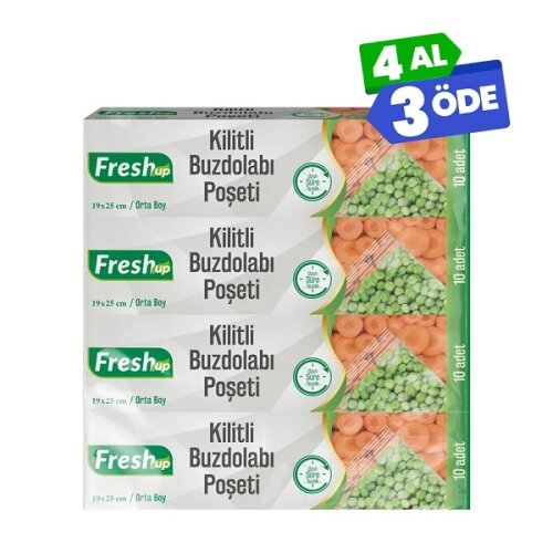 Fresh-Up Kilitli Buzdolabı Poşeti Seti 19x25cm 10 Adet x 4 Paket - Roll-Up