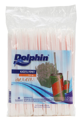 Dolphin Kağıt Sarıgılı Pipet 6mmx18cm 100 Adet - Dolphin