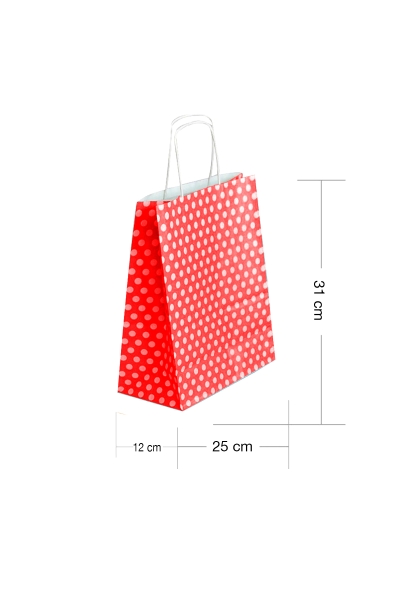 Roll-Up Kraft Çanta Kırmızı Puantiyeli Orta Boy 25x31cm 25li - 1