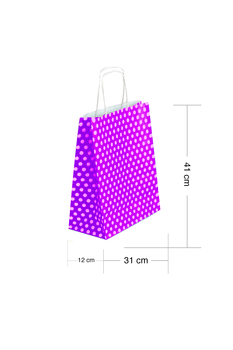 Roll-Up Kraft Çanta Mor Puantiyeli Büyük Boy 31x41cm 25li - Roll-up