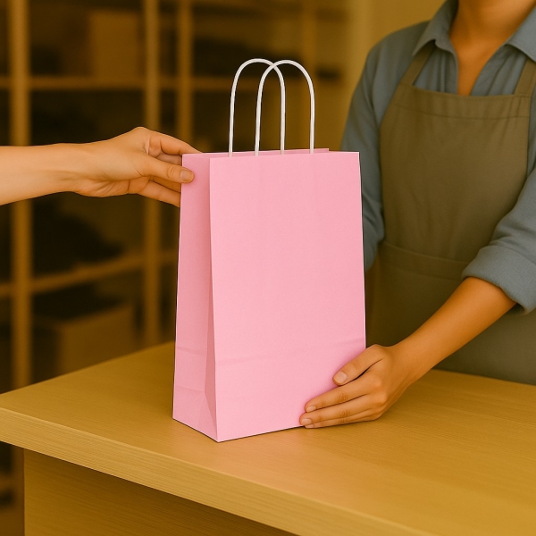 Roll-Up Kraft Çanta Pembe Büyük Boy 31x41cm 25li - 3