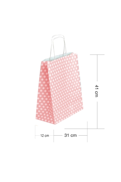 Roll-Up Kraft Çanta Pembe Puantiyeli Büyük Boy 31x41cm 25li - 1