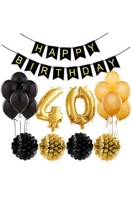 40 Yaş Doğum Günü Mekan Süsleme Seti Altın ve Siyah - 1