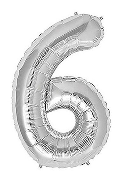 6 Rakam Gümüş Folyo Balon 40cm (16 inch) 1 Adet - 1
