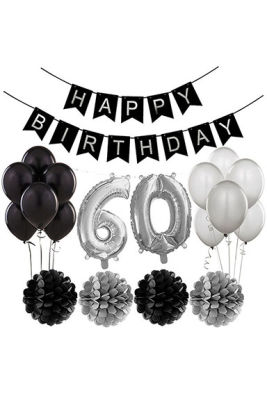60 Yaş Doğum Günü Mekan Süsleme Seti Gümüş ve Siyah - 1