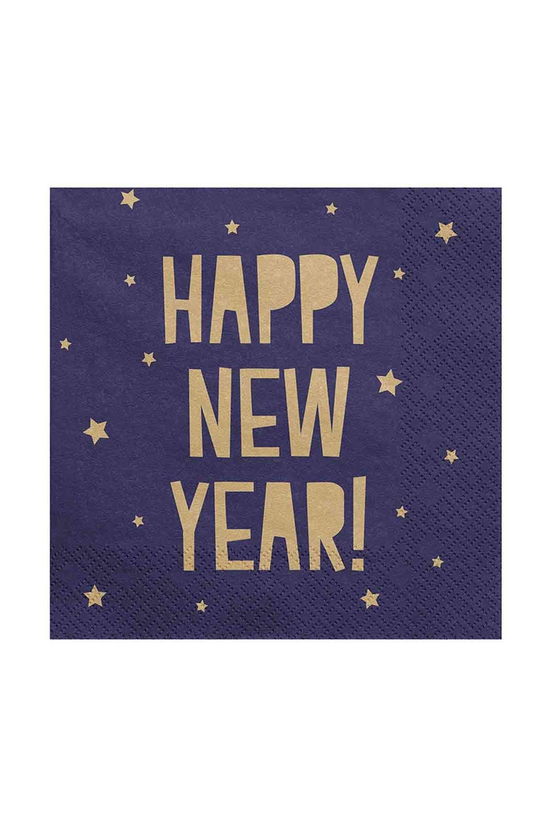 Altın Happy New Year Desenli Lacivert Kağıt Peçete 33x33cm 20li - 1