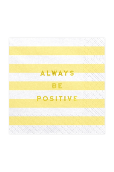 Always Be Positive Baskılı Sarı Çizgili Kağıt Peçete 33x33cm 20li - 1