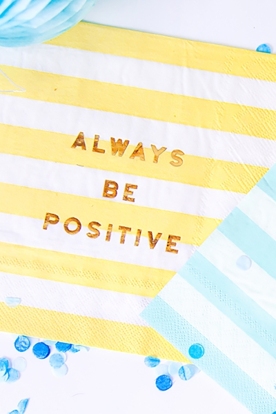 Always Be Positive Baskılı Sarı Çizgili Kağıt Peçete 33x33cm 20li - 3