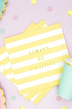 Always Be Positive Baskılı Sarı Çizgili Kağıt Peçete 33x33cm 20li - 5