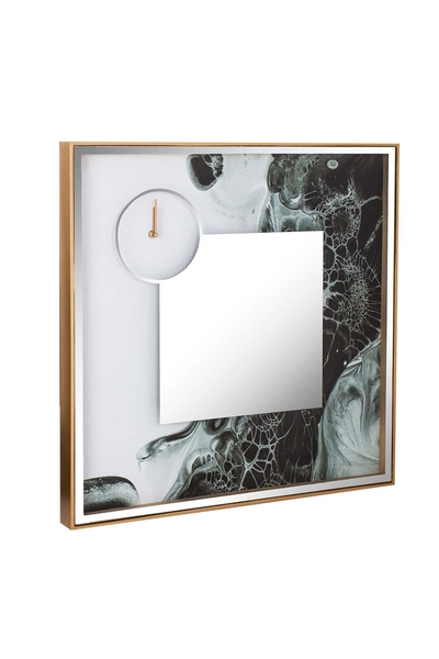 Metal Aynalı Kare Duvar Saati Siyah Beyaz Renk 60x60cm 1 Adet - 1