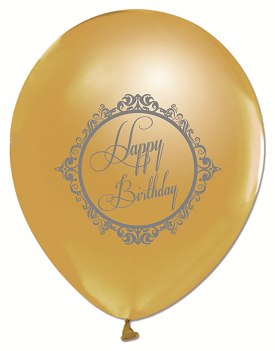 Lateks Gümüş Happy Birthday Baskılı Balon Altın 12 İnc - 1