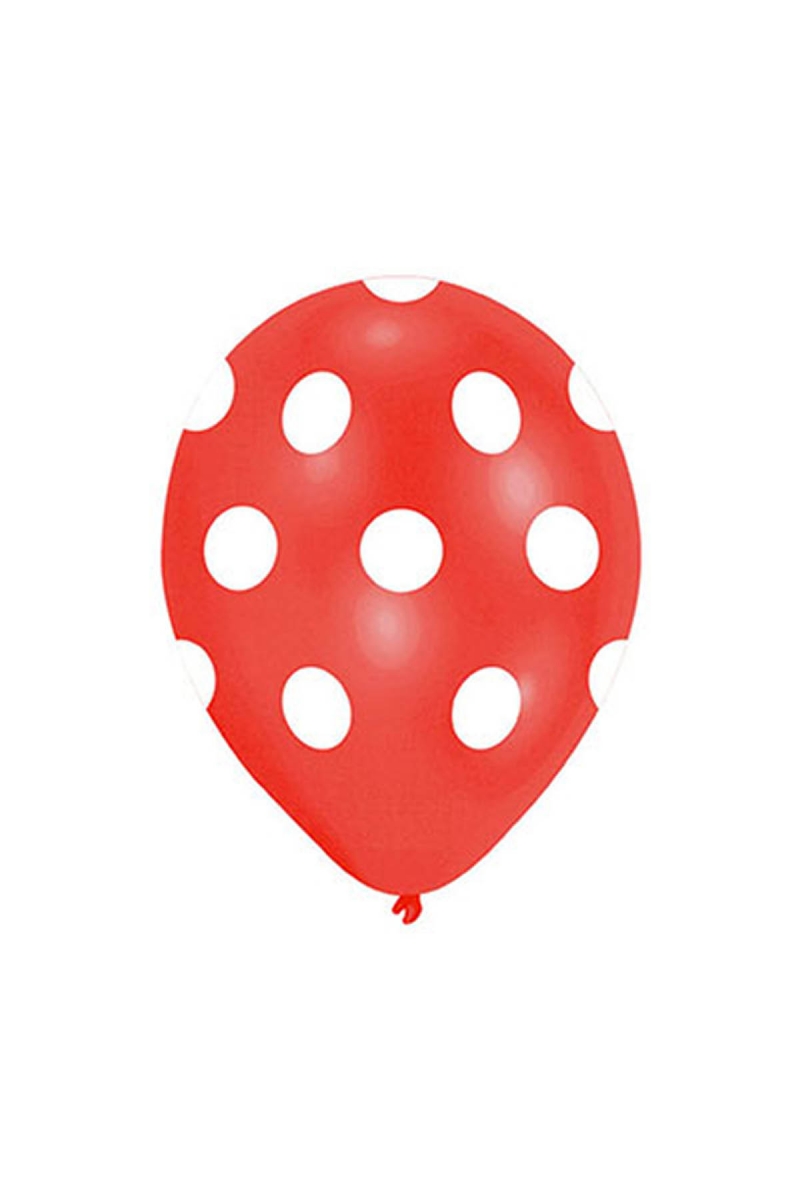 Beyaz Puantiyeli Kırmızı Balon 30cm (12 inch) 50li