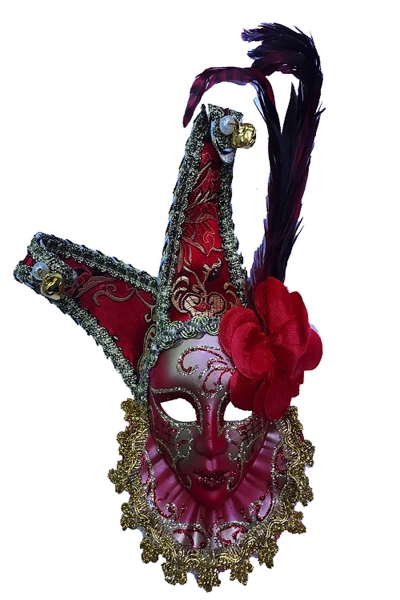 Çıngıraklı Dekoratif Tüylü Seramik Maske Kırmızı Renk - 1