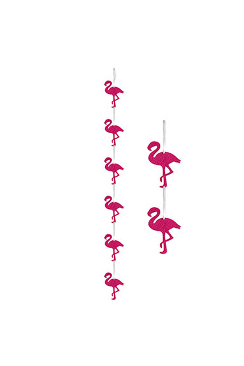 Flamingo İp Asma Süs Simli Fuşya 6lı - 1