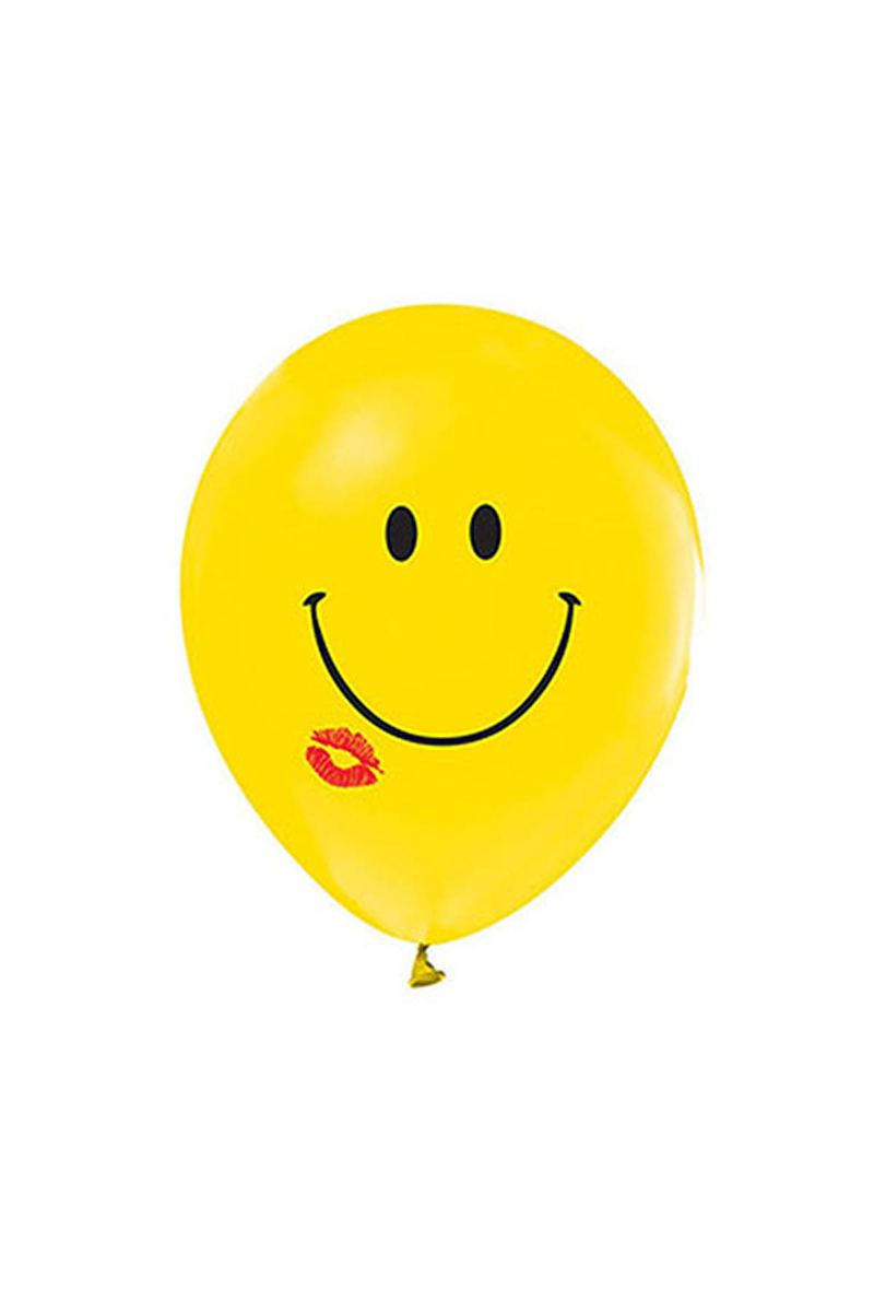 Gülen Yüz Öpücük Baskılı Sarı Balon 10lu - 1