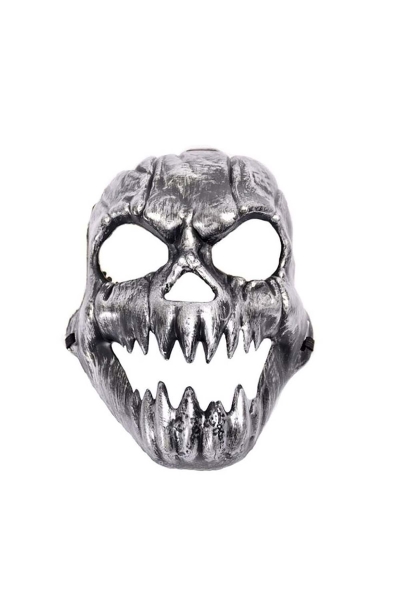 Gümüş Renk Sivri Dişli Halloween Kafatası Maskesi 1 Adet - 1