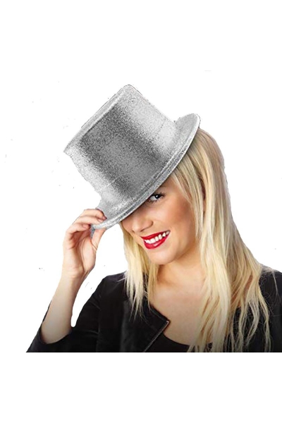 Gümüş Renk Uzun Plastik Simli Parti Şapkası - 1