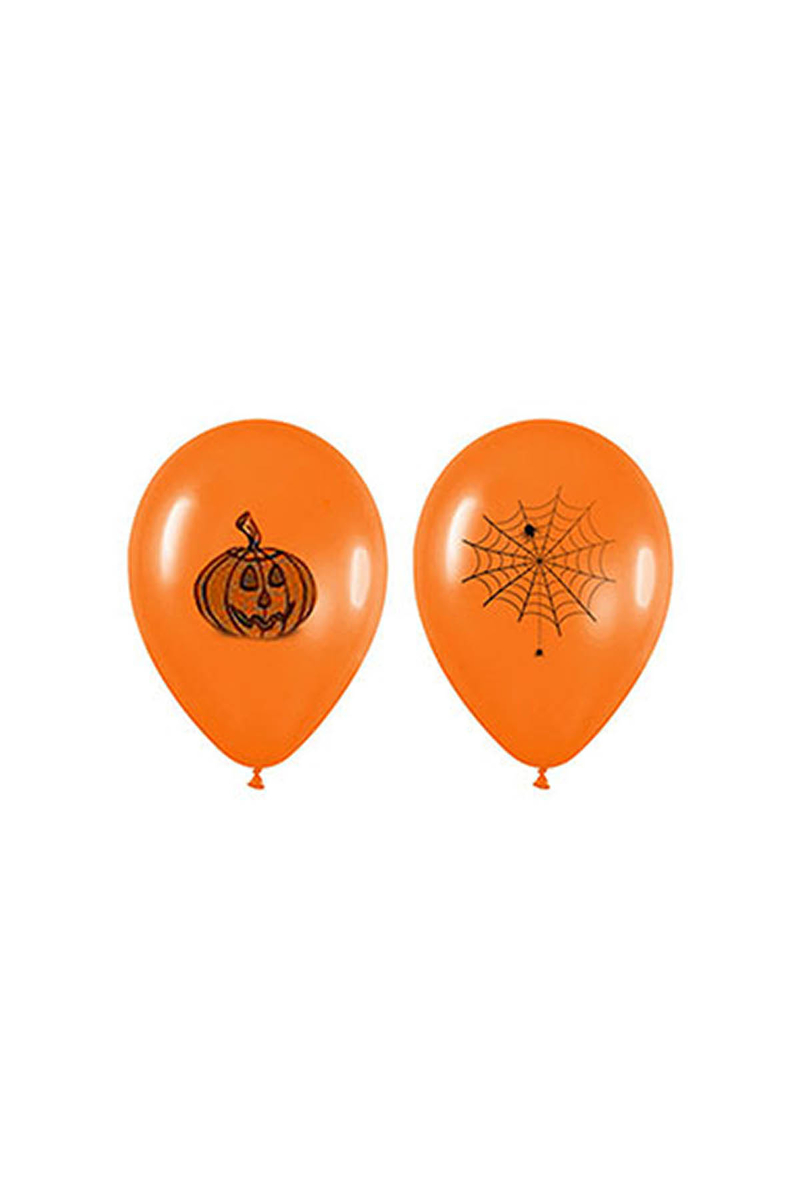 Cadılar Bayramı-Halloween Balkabağı Baskılı Turuncu Balon 10lu - 1