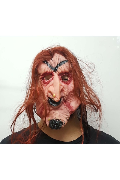 Halloween Cadılar Bayramı Turuncu Saçlı Cadı Maskesi 1 Adet - 1