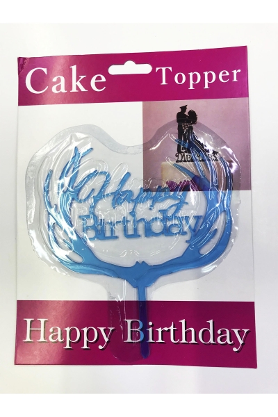 Happy Birthday Yazılı Mavi Dallı Pasta Kek Çubuğu 1 Adet - 1