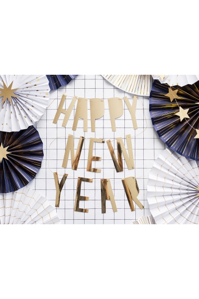 Happy New Year Metalize Altın Kağıt Harf Afiş 10x90cm 1 Adet - 3